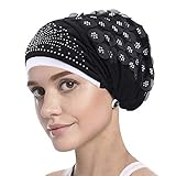 RONGXG Women Floral Headscarf Caps Muslim Hijab Turban Caps Hair Loss Cover Scarf Hijabs Head Wrap Cap Strench Bandana Hat, Black