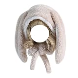 Jilneed Cute Bunny Hat Women Plush Rabbit Ear Funny Lolita Sweet Kawaii Winter Fluffy Fleece Warm Hat Cap Cosplay Accessory (beige)