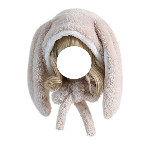 Gorro de conejo peludo para mujer, orejas largas, invierno
