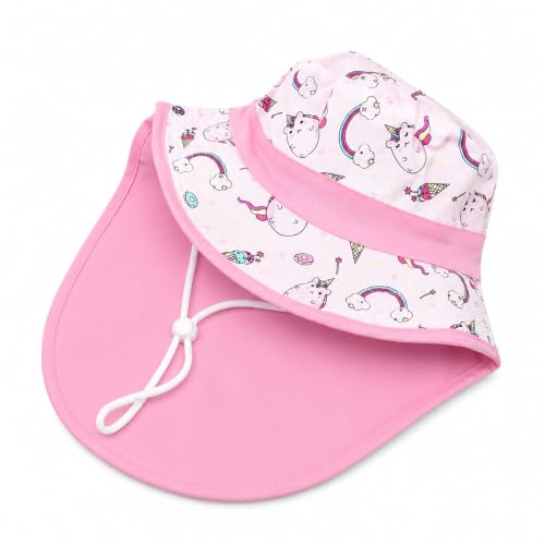 Image of VRITRAZ Sun Protection UPF50+ Bucket Hat Toddler Summer Beach Play Hats with Neck Flap for Girl, Boy, Kids Summer Hat, Bucket Hat for Kids Ages 3-10 Years