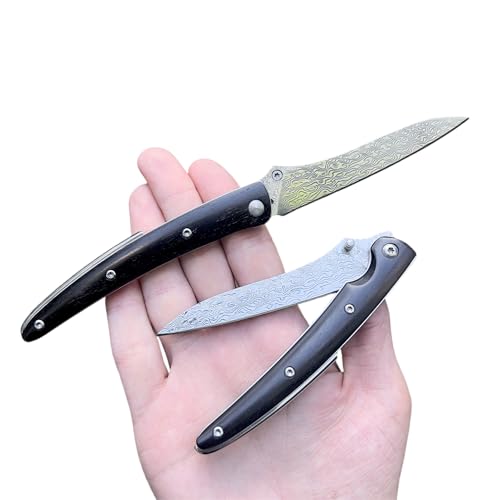 Obespina Couteau Pliant Lame Damas Gentleman Collection EDC Camping Poche Manche Bois D'ébène clip luxe fin tranchant artisanat forgé extérieur collection folder traditionnel