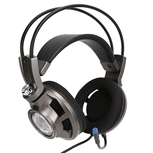 Image of LICAEVEY Gaming Headset, Virtual 7.1 Surround Stereo USB PC Laptop Headphones with Microphone, Classic Double Head Beam Design LED Headset for Home Office (Grey-Silver)