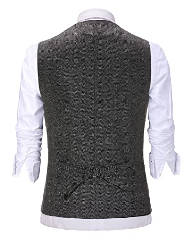 Zeattall Men'S Herringbone Tweed Wool Suit Vest Single Breasted Slim Fit Waistcoat Vest thumb #1