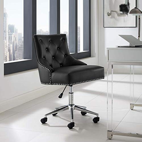 Modway Regent Tufted Button Faux Leather Swivel Office Chair With Nailhead Trim In Black #TOP6
