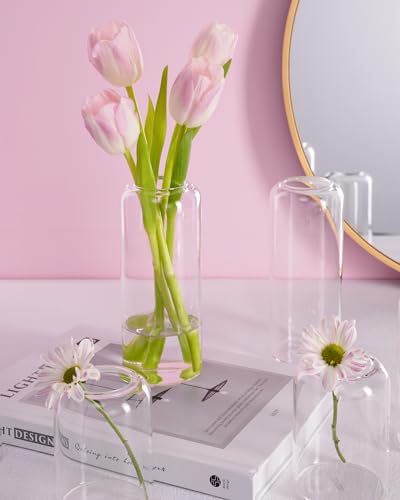 Image of ZENS Bud Vases in Bulk Set of 12, Modern Small Glass Vases for Flower Clear Bud Vases for Wedding Centerpiece, Blown Thicker Small Vase for Flowers, Wedding Party Decorative, Home Bathroom Decor