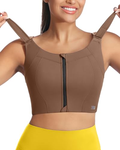 Image of High Impact Sports Bra Zipper Front Adjustable Large Bust No Bounce Wireless Workout for Women Fitness Running