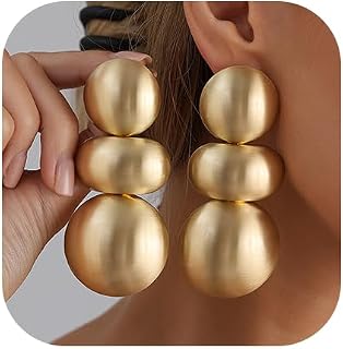 MOEEIJEW Chunky Gold Statement Earrings for Women - Big Exaggerated Round Square Drop Dangle Minimalist Jewelry