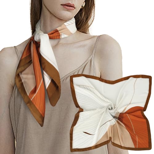 EXTREE Silk Feeling Scarf Medium Square Satin Head Scarf Sleeping Hair Wrapping for Women 27.5 × 27.5 inches Sunset Orange