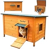 Paw Pal Outdoor Cat House，Outdoor Cat House Weatherproof, Openable Asphalt Roofs，cat House for Cats, Rabbit, Dog, Small to Medium Pets, Insulated Cat Houses, Large Wooden Cat Houses