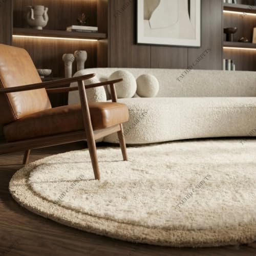 Image of Tauhid Carpet Modern Irregular Shape Shaggy Rug | Super Soft Microfiber Area Carpet for Living Room, Bedroom Designer Cloud Shape Ivory with Beige Border 6 x 8 Feet.