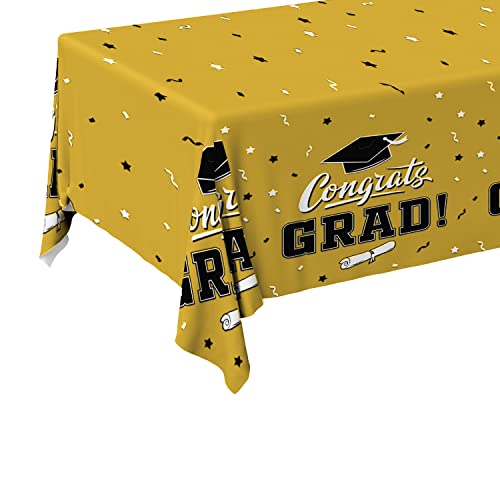 Gatherfun Graduation Tablecloths Graduation Party 2023 Table Decorations Waterproof Plastic Rectangular Disposable Table Cover For Congrats Grad Party Supplies 3Pcs 54X108 Inch, Gold #TOP5