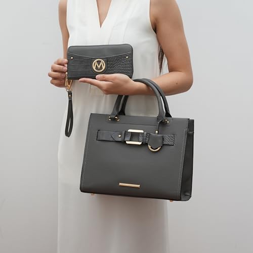 Image of MKF Collection Crossbody Tote Bag for Women & Wristlet Wallet Purse Set - PU Leather Top-Handle Satchel Shoulder Handbag