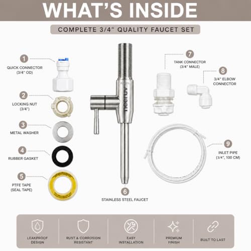 Image of SS 304 RO Faucet Tap | Stainless Steel Water Purifier Tap with Pipe & Fittings for Cabinet Mount | Leakproof RO Water Tap & RO Tap Extender for Kitchen RO Purifier System (3 /8 Inch)