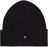 Tommy Hilfiger Damen Strickmütze Essential Flag Beanie mit Logo, Schwarz...