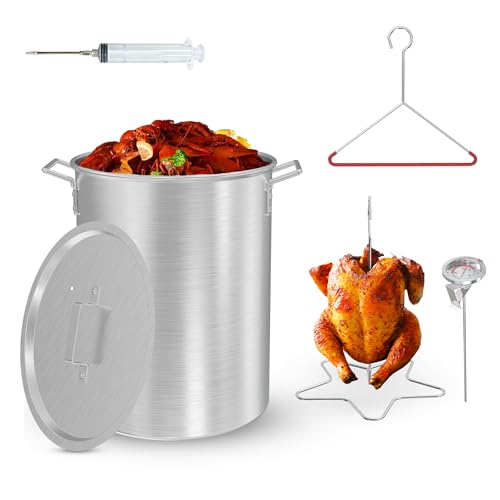 30 Qt Aluminium Stock Pot Kit Turkey Fryer Pot With Lid Lifting Hook Stand & Thermometer Large Deep Fryer For Frying Seafood Boiling & Outdoor Cooking