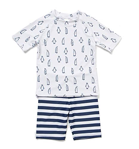 BONVERANO (TM Toddler Boys UPF 50+ Sun Protection Rashguards Stripe Two Pieces with Sun Cap (Penguin, 3T)