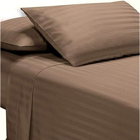 Apsley Linen Damask Stripe Egyptian Cotton 4-PCs Sheet Set Fits Mattress 30-34'' Deep Pocket Luxurious Bedding Set Sateen Weave Silky Soft Breathable (King, Taupe) Cover