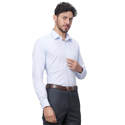 Image of Raymond Men Slim Fit Structure Pattern Pure Cotton Semi Cutaway Collar Full Sleeve Formal Shirt
