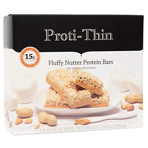 Proti-Thin Fluffy Nutter Protein Bar, 15g Protein, Low Carb Diet Bar, High Fiber Snack Bar, KETO Friendly, Ideal Protein Compatible, Gluten Free, 7 Count Box