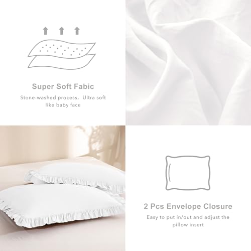 Image of QSH Natural White Comforter Full with Ruffles,3PCs Shabby Boho Chic Farmhouse Bedding Comforter Set Full Size (80 inchx90 inch) Soft Fluffy Microfiber Lightweight Vintage Bed Set with Pillow Shams