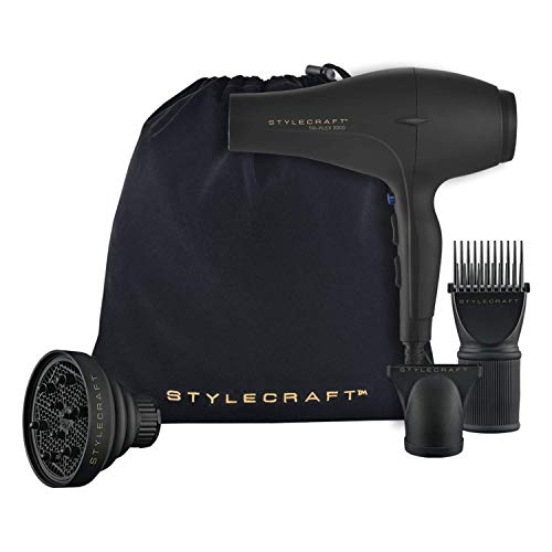 StyleCraft Tri-Plex 3000 Professional Hair Dryer with Diffuser, Black