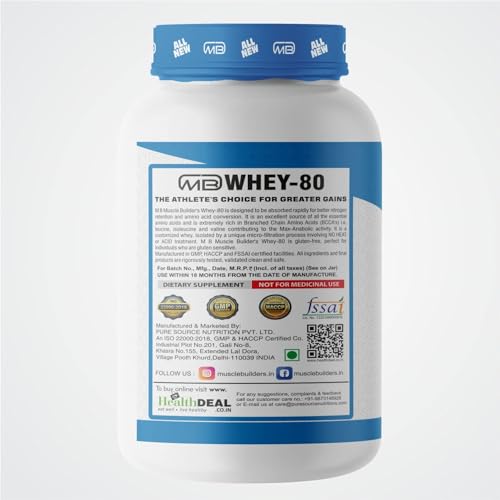 Image of M B Muscle Builder's Whey Protein 80% Powder with added digestive enzymes | Sports & Protein Supplements | Protein 24g & BCAA 6g per serving - 2 lb, Caffe Mocha Flavour