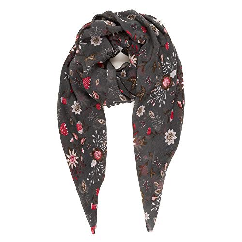MELIFLUOS DESIGNED IN SPAIN Lenços Fular Foulard mulher cachecóis estampado design espanhol 100 % viscose, Barcelona Collection 5 - Gray Cute Flower