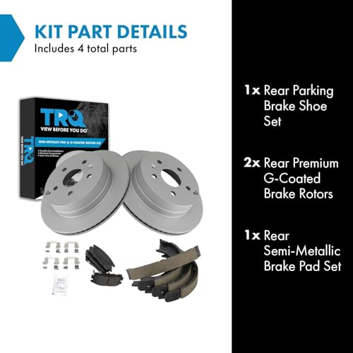 Image of TRQ Rear Brake Pad and Rotor Set Semi Metallic G Coated Rotors Parking Shoe Compatible with 2010-2017 Chevrolet Equinox GMC Terrain