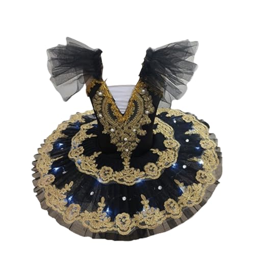 Robe de ballet tutu justaucorps à manches à volants LED FGRID noir taille 160
