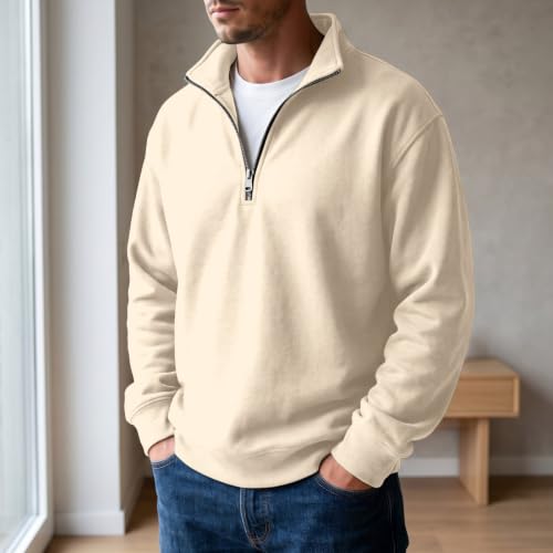 Mens Fleece Sweatshirt Comfy Quarter Zip 1/4 Zip Pullover Sweat Shirts - image 2
