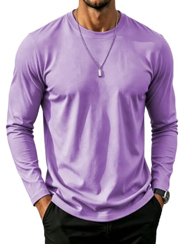 Image of SMENG Men's Soft Touch Undershirt, Tagless Gentle Cotton Long Sleeve Top, Non-Irritating Soft Base Layer for Comfort Purple XL