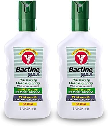 Bactine MAX First Aid Spray - Pain Relief Cleansing Spray with 4% Lidocaine - Numbing Lidocaine Spray with Cooling First Aid - Pain + Itch Relief For Minor Cuts & Scrapes, Burns & Bug Bites - 5oz, 2pk