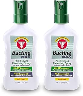 Bactine MAX Pain Relieving Antiseptic Spray with Lidocaine, Kills 99% of Germs*, Fast First Aid Pain + Itch Relief with No Sting, 5oz 2pk