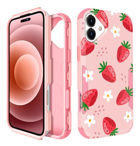 Plakill for iPhone 17 Case for Women - Cute Girls Girly Phone Cover Cool Aesthetic Unique Design Teen Strawberry Flower Heavy Duty Protective ShockPlusof Military Grade Funda for iPhone 17