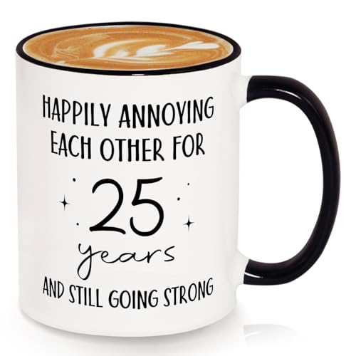 SteadStyle Funny 25th Anniversary Wedding Gifts for Husband Wife Mug 11oz, Silver Wedding Anniversary for Couple Him Her, 25 Years Marriage Present for Partner Parents Friends Valentine Christmas Cup
