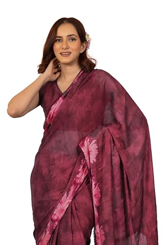 Image of MIRCHI FASHION Women Saree Floral Print Chiffon | Lightweight Festive Occasion Sari for Farewell and Functions with Unstitched Blouse Piece