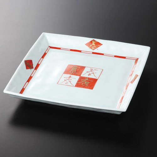 Amazon.co.jp: 赤絵福来 角皿 [ 24.5 x 24.5 x 3.5cm 1000g ] 【特選