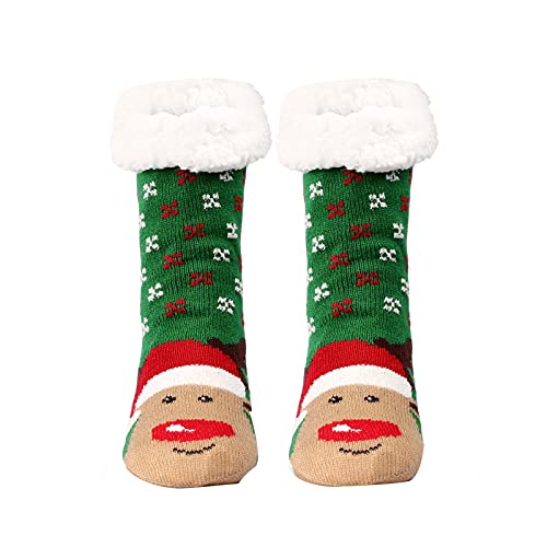 TianWlio Chaussette de Noel Femme Homme Thermique Antiderapante Hiver Christmas Fantaisie Chaussette Chaudes Polaire Douces et Confortables Chaussettes d'hiver Chaudes et Floues (Green, One Size)