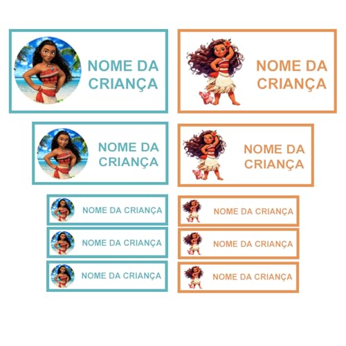 Etiquetas Escolares Personalizadas em Vinil Impermeável, Moana, 130 Unidade