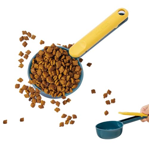 Image of Dog Food Scoop with Clip for Sealing - 1 Cup Measuring Scoop, Durable Melamine Pet Food Scooper, Long Handle for Easy Scooping, Dishwasher Safe (Blue)