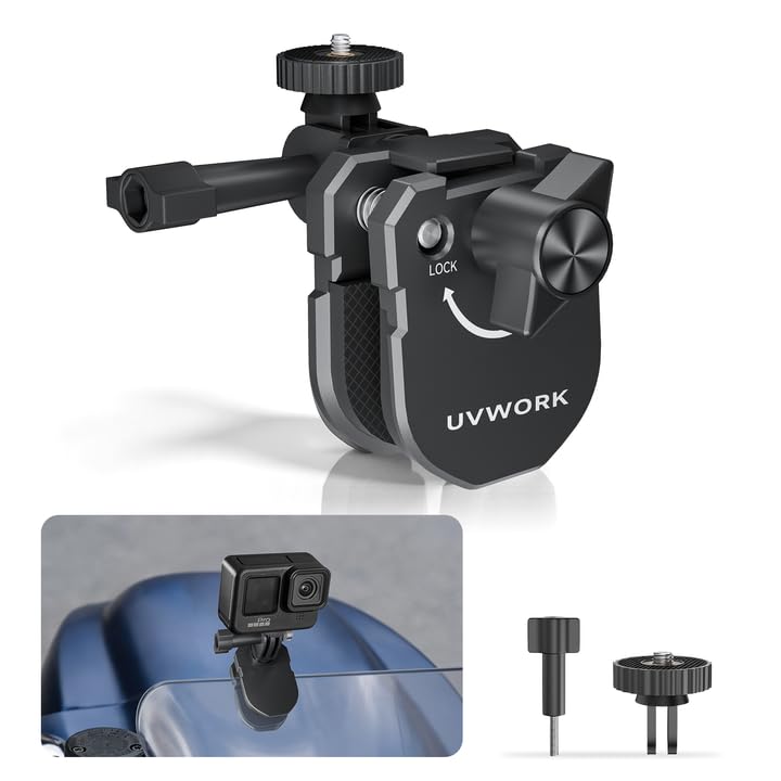 Image of Motorcycle Windshield Clip Camera Mount, for insta360 Ace Pro 2 Action Camera,Motorcycle Mount Clamps All Aluminum Alloy Camera Clamp with 1 /4 inch Adapter for for Gopro Hero DJI Action 5 4 3 2 OSMO 360