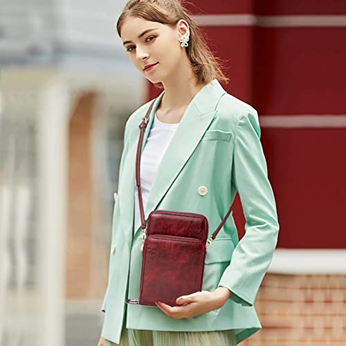 Image of myfriday Small Cell Phone Crossbody Bag, Multi-pocket & 6 Card Slots | 6 card slots, multi-pocket zipper layout and soft synthetic leather keep phone, lipstick, coins and keys ready outdoors