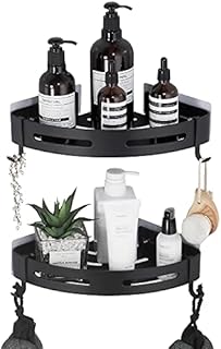 GERUIKE Black Shower Caddy Shower Shelf No Drilling Corner Shelf Basket Bathroom Accessories Wall Mount Corner Shower Organizer Shelf Rustproof Basket Aluminum 2 Tier Triangle