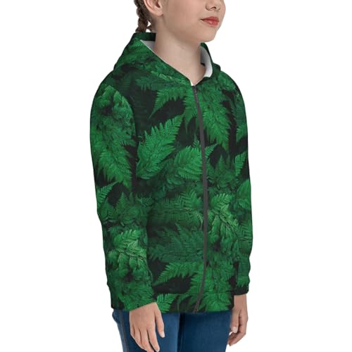 Green Leave Fern Kids Pullover Hoodies Boys Zip Up Sweatshirts Girls Athletic Clothes with Pocket4