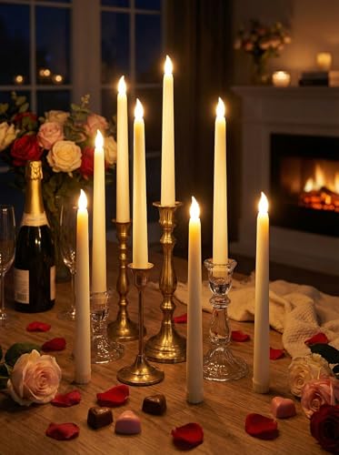 Image of Funtery 48 Pcs Flameless LED Taper Candles Battery Operated Candles Bulk Realistic LED Candlesticks Flickering for Wedding Church Party Home Decor(Ivory,11 Inch,Classic Style)