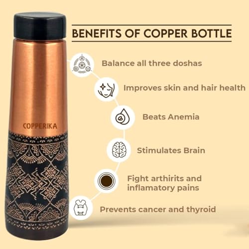 Image of Antique 100% Pure Copper Water Bottle 1 ltr PACK OF 2 Original Heavy Build | 100% Leak Proof | Return Gift Item | Marriage | Anniversary For Home, Office, Kids & Etc