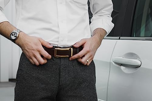 Ratchet Belts for Men, Mens Belt 32" to 45" Waist Adjustable, 1 3/8" Wide Genuine Leather2