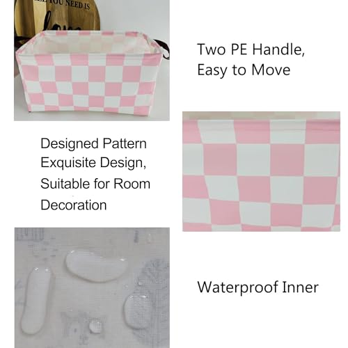 Image of Rectangle Storage Basket Cute Canvas Organizer Bin for Pet /Children Toys, Books, Clothes Perfect for Rooms /Playroom (Grid)