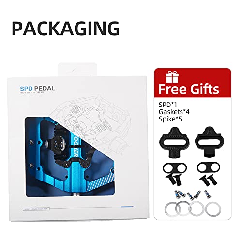 Fooker Mtb Mountain Bike Pedals 3 Bearing Flat Platform Compatible With Spd Dual Function Sealed Clipless Aluminum 9/16" Pedals With Cleats For Road (Blue 3 Bearings) #TOP7