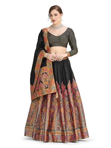 Image of PURVAJA Women's Jacquard Semi-Stitched Lehenga choli